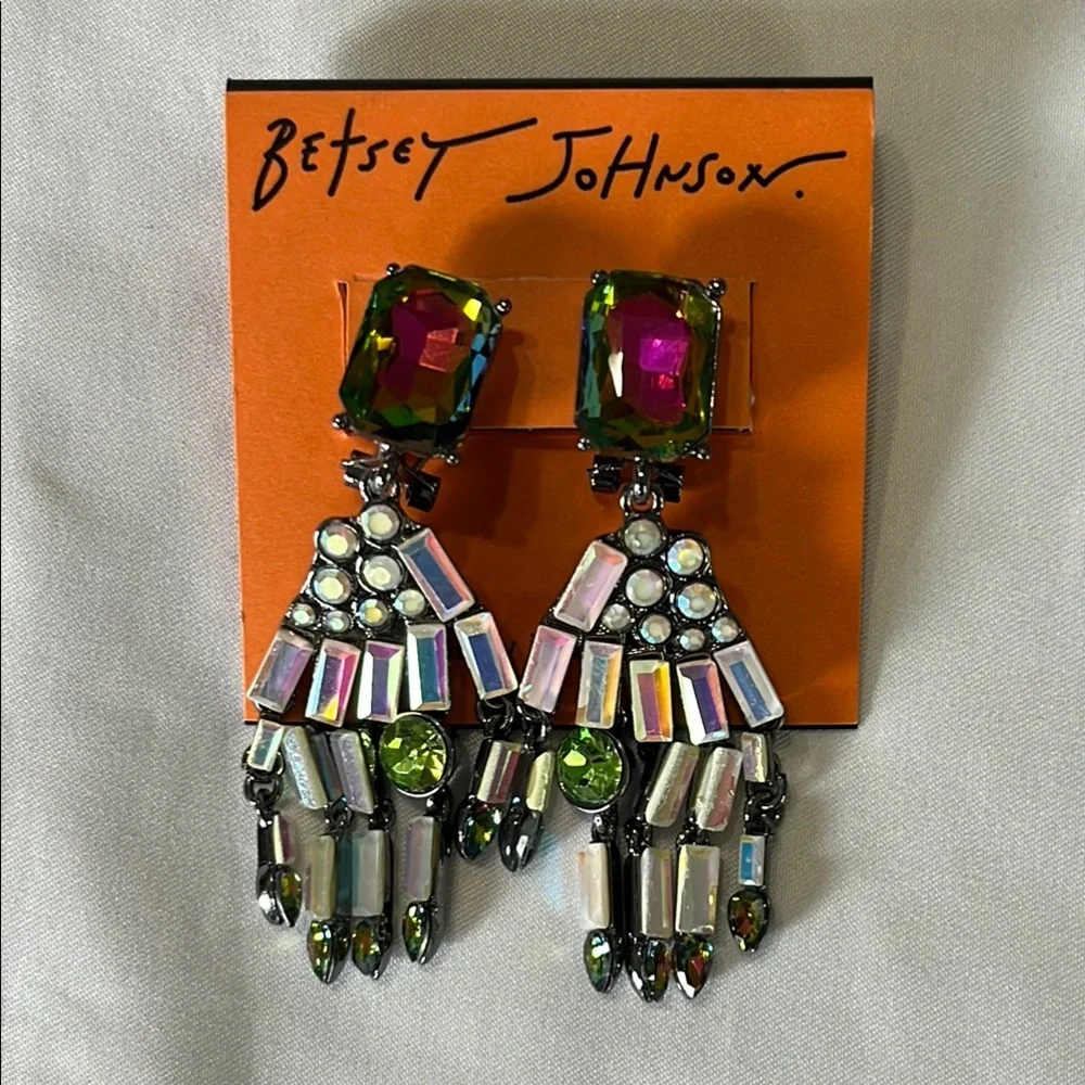 Betsey Johnson Ghoul Friends Skeleton Hand Drop Earrings rhinestones NWT - Picture 4 of 8